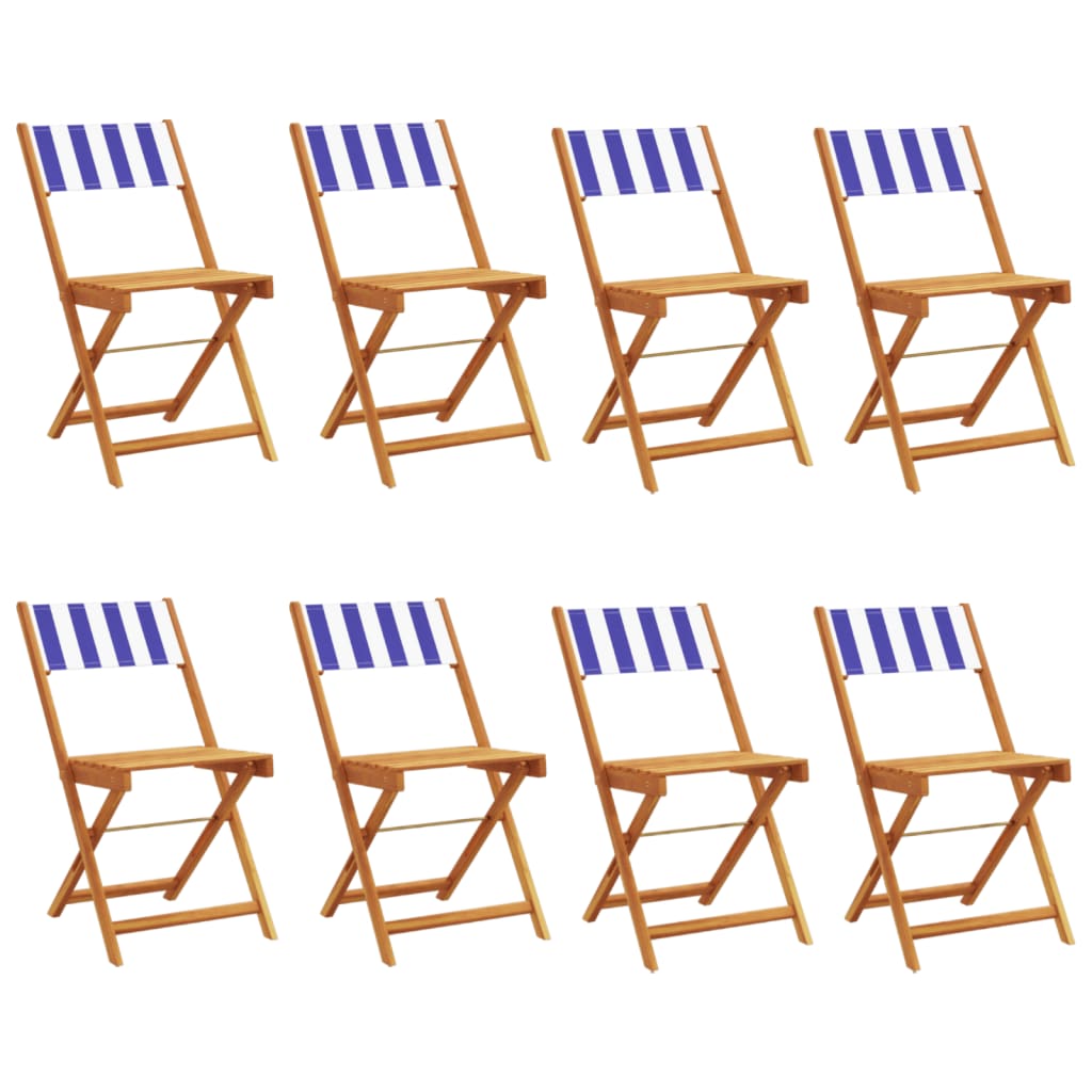 vidaXL Folding Garden Chairs 8 pcs Blue and White Fabric and Solid Wood