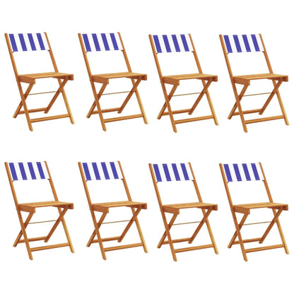vidaXL Folding Garden Chairs 8 pcs Blue and White Fabric and Solid Wood