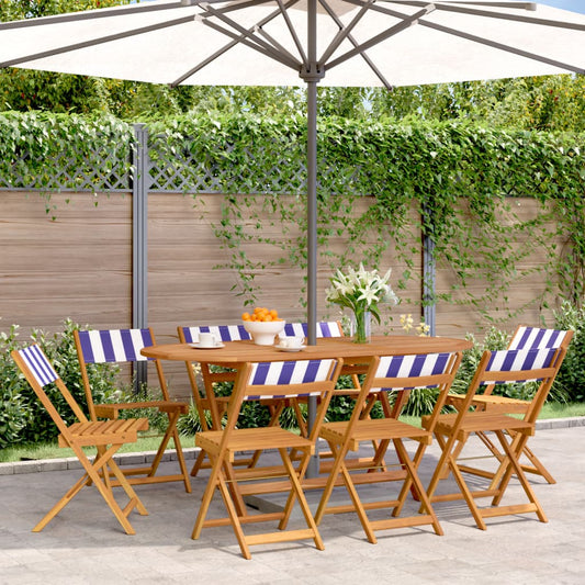 vidaXL Folding Chairs 8 pcs Blue and White Fabric and Solid Wood