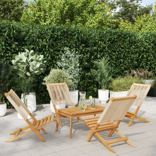 vidaXL Folding Chairs 4 pcs Beige Solid Wood Acacia