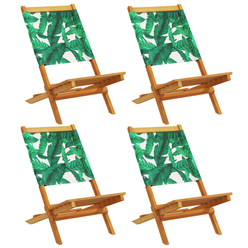 vidaXL Folding Garden Chairs 4 pcs Green Fabric and Solid Wood