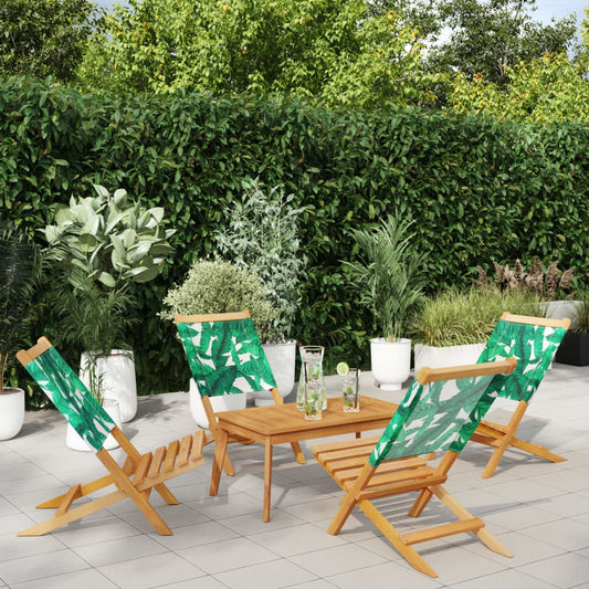 vidaXL Folding Chairs 4 pcs Green Fabric and Solid Wood