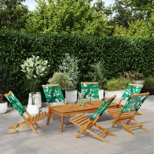 vidaXL Folding Chairs 6 pcs Green Fabric and Solid Wood