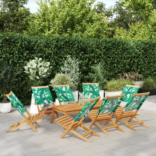 vidaXL Folding Chairs 8 pcs Green Fabric and Solid Wood