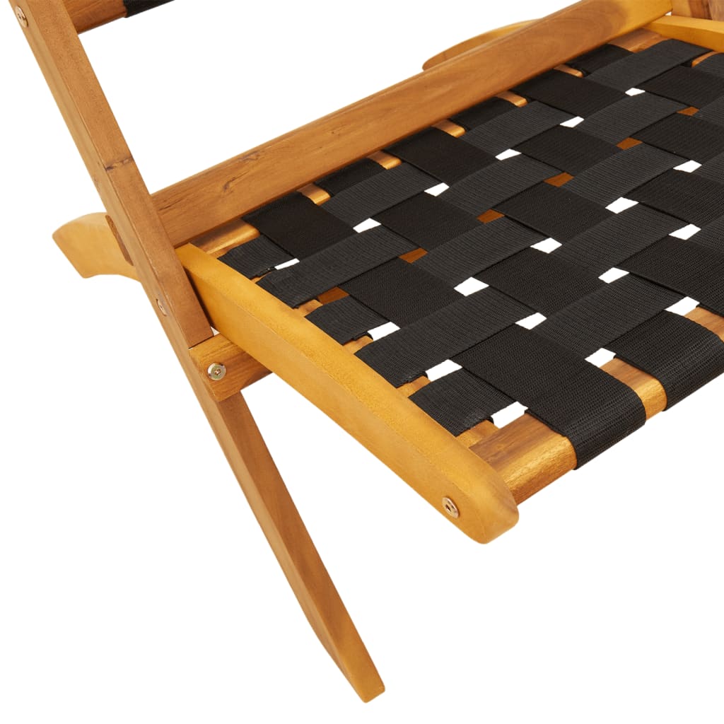 vidaXL Folding Chairs 2 pcs with Table Black Solid Wood