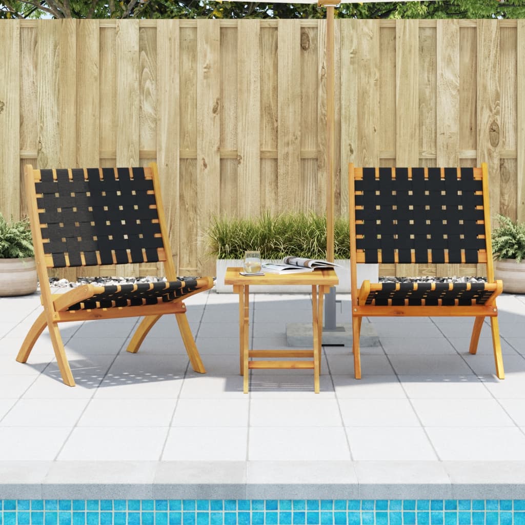 vidaXL Folding Chairs 2 pcs with Table Black Solid Wood