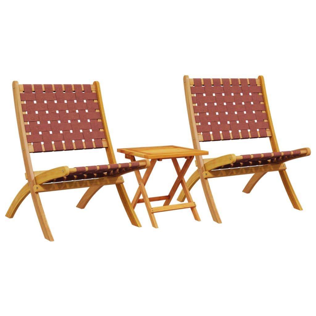 vidaXL Folding Chairs 2 pcs with Table Red Solid Wood