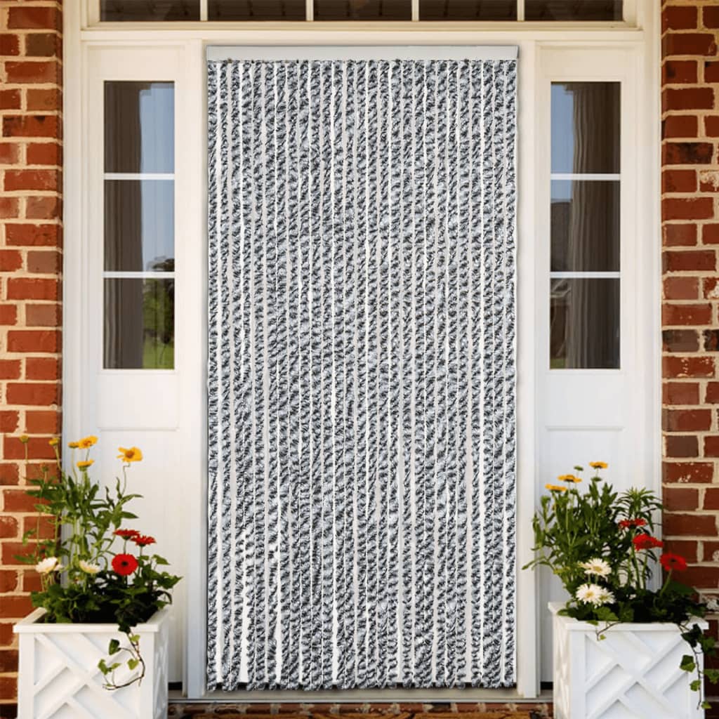 vidaXL Fly Curtain Grey and Black and White 118x220 cm Chenille
