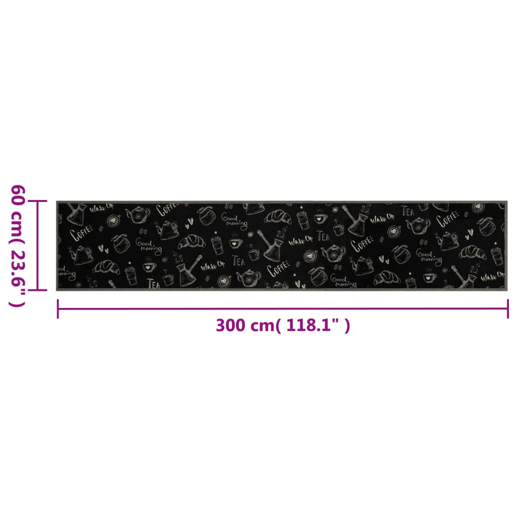 vidaXL Kitchen Rug Washable Morning Black 60x300 cm Velvet