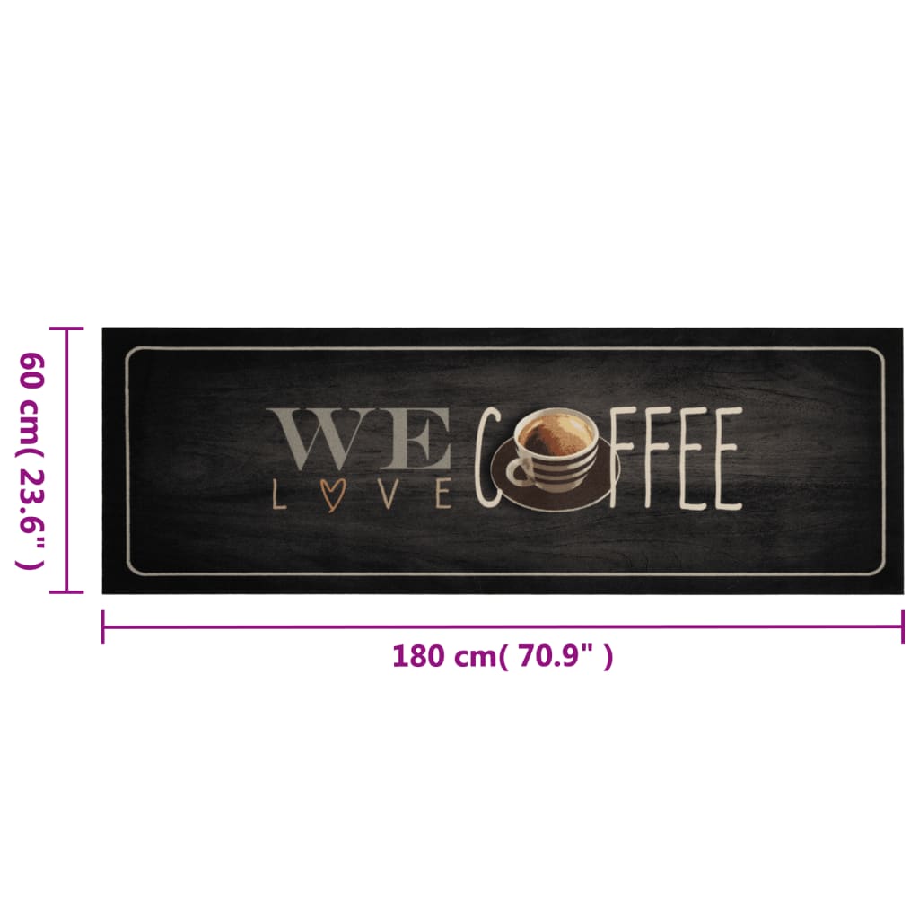vidaXL Kitchen Rug Washable Coffee Text 60x180 cm Velvet