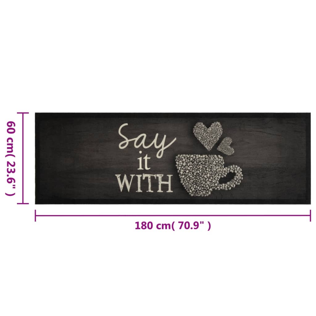 vidaXL Kitchen Rug Washable Cup Black 60x180 cm Velvet