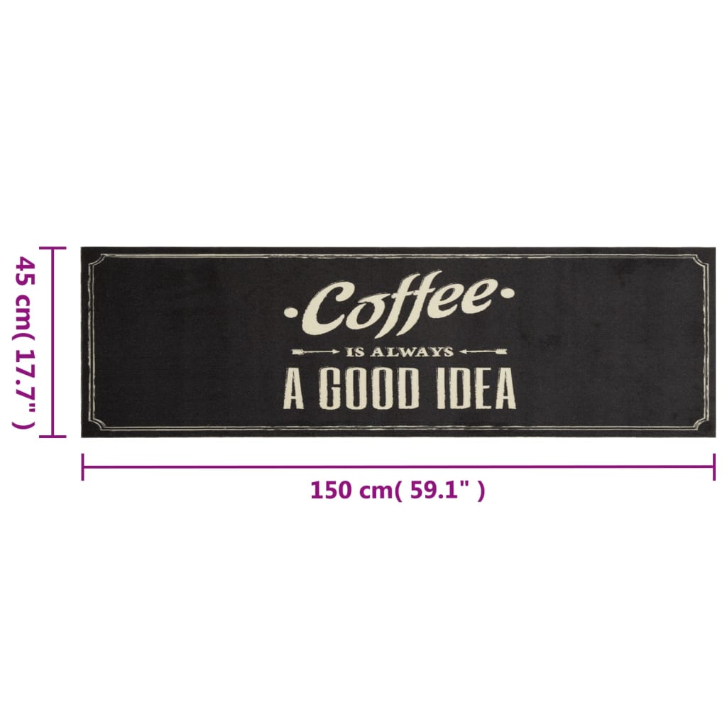 vidaXL Kitchen Rug Washable Coffee Text 45x150 cm Velvet