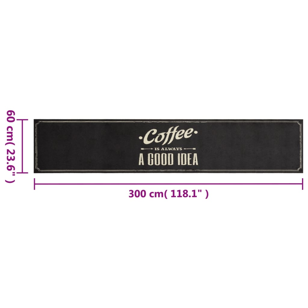 vidaXL Kitchen Rug Washable Coffee Text 60x300 cm Velvet