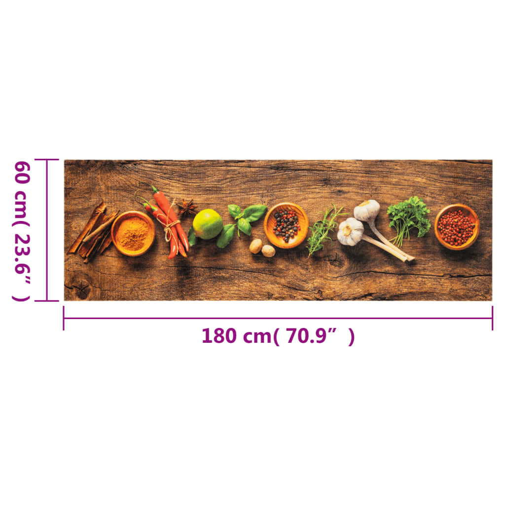 vidaXL Kitchen Rug Washable Spices 60x180 cm Velvet