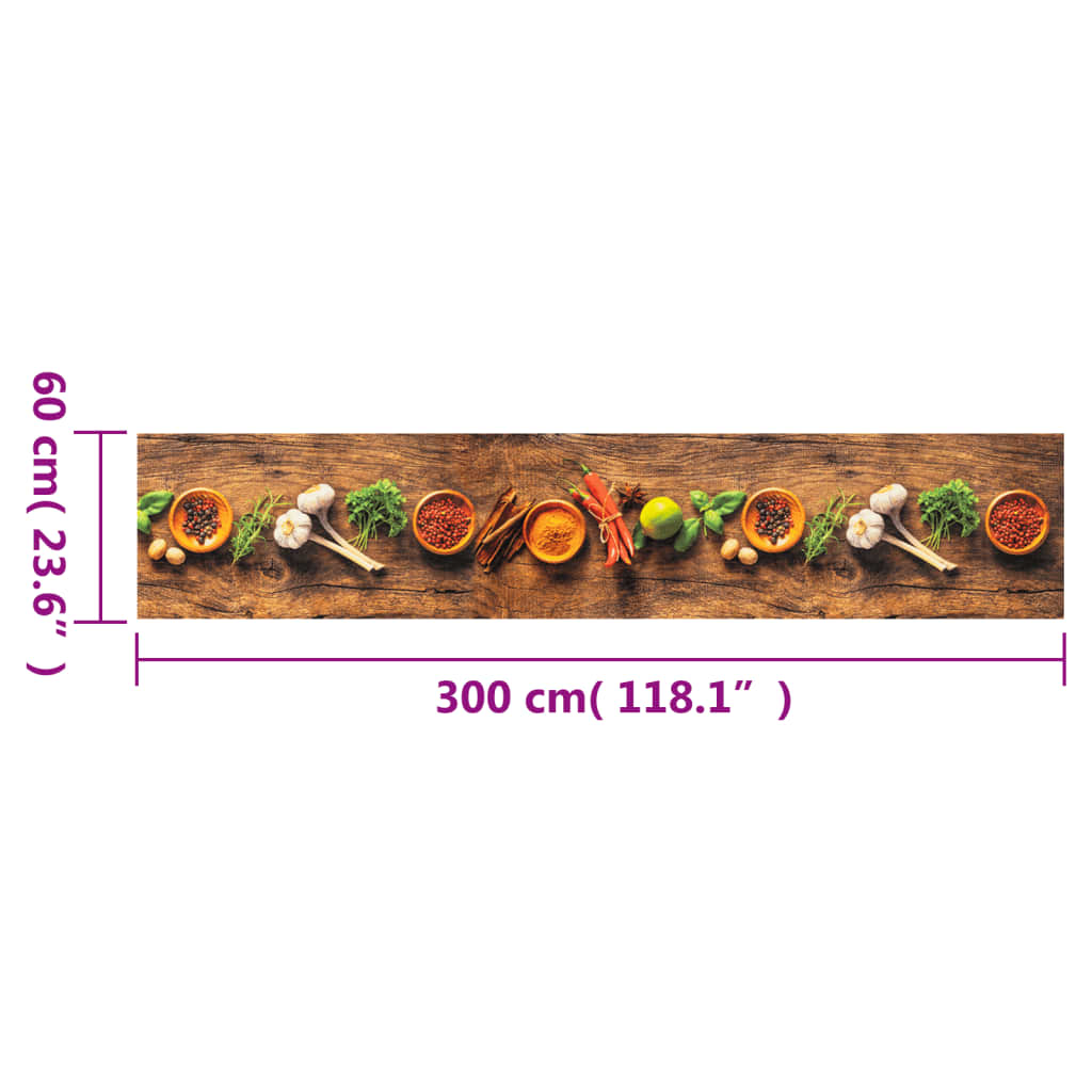 vidaXL Kitchen Rug Washable Spices 60x300 cm Velvet