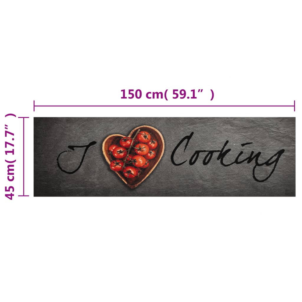 vidaXL Kitchen Rug Washable Cooking Text 45x150 cm Velvet
