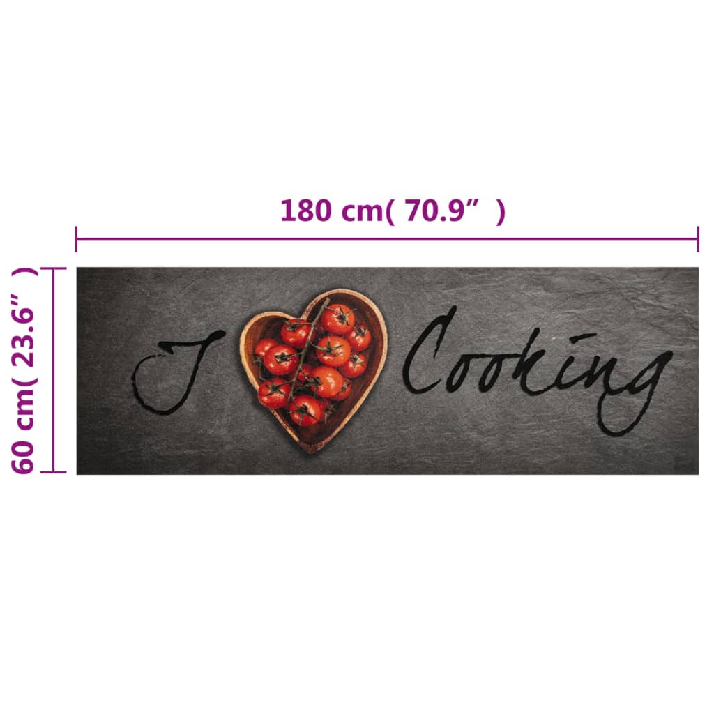 vidaXL Kitchen Rug Washable Cooking Text 60x180 cm Velvet
