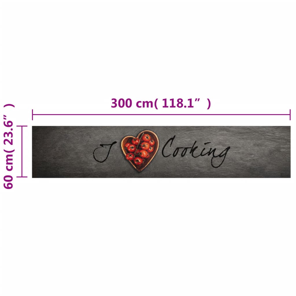 vidaXL Kitchen Rug Washable Cooking Text 60x300 cm Velvet
