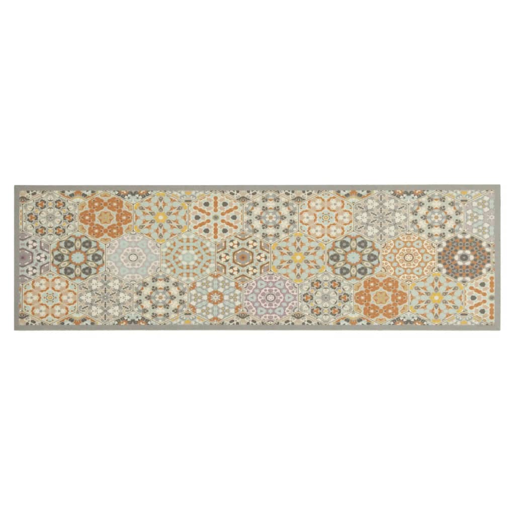 vidaXL Kitchen Rug Washable Hexagon Pastel 45x150 cm Velvet