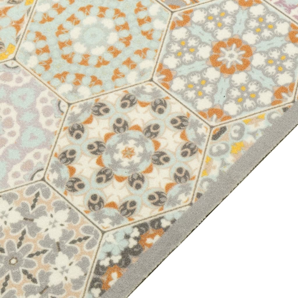vidaXL Kitchen Rug Washable Hexagon Pastel 45x150 cm Velvet