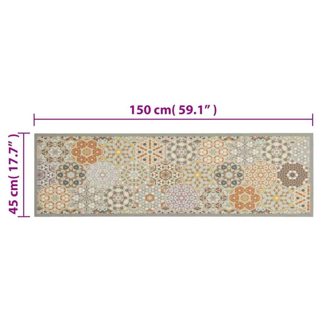 vidaXL Kitchen Rug Washable Hexagon Pastel 45x150 cm Velvet