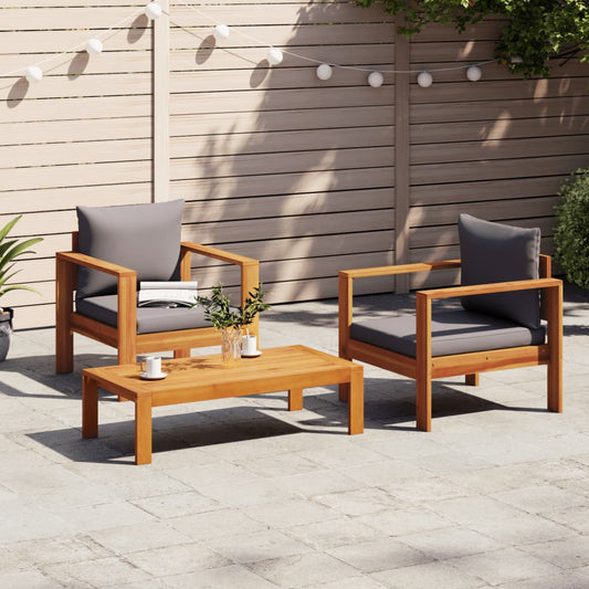 vidaXL 3 Piece Garden Sofa Set with Cushions Solid Wood Acacia