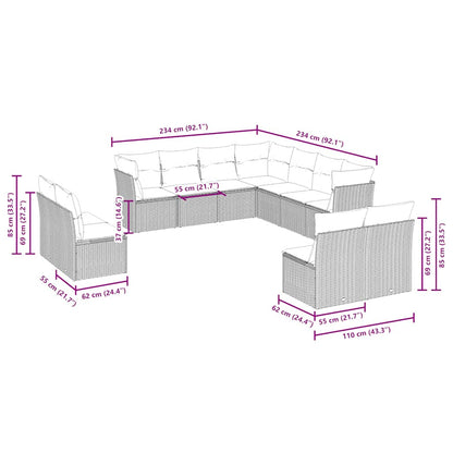 vidaXL 11 Piece Garden Sofa Set with Cushions Light Grey Poly Rattan