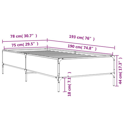 vidaXL Bed Frame without Mattress Grey Sonoma 75x190 cm Small Single