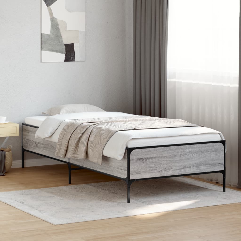 vidaXL Bed Frame without Mattress Grey Sonoma 75x190 cm Small Single