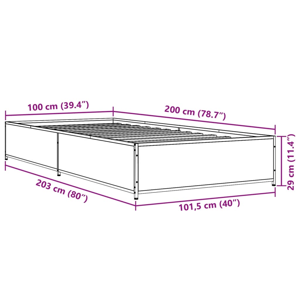 vidaXL Bed Frame without Mattress Black 100x200 cm