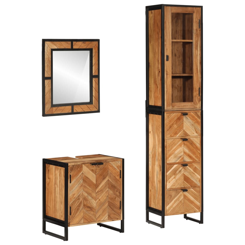 vidaXL 3 Piece Bathroom Furniture Set Iron and Solid Wood Acacia