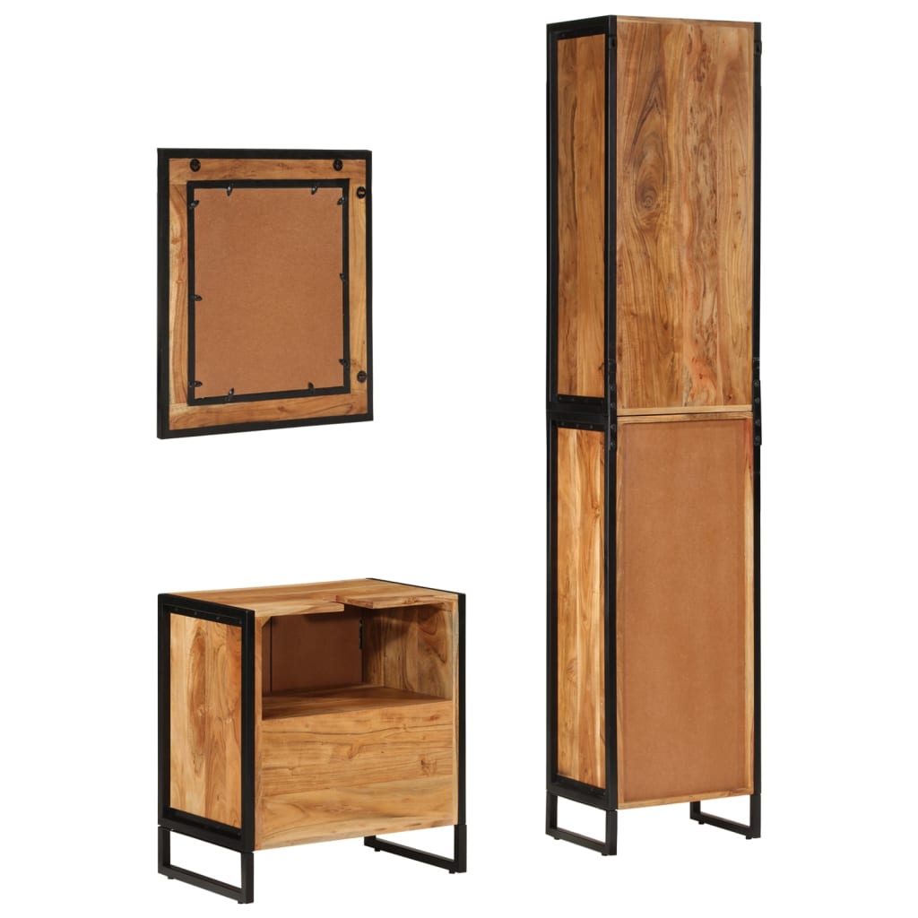 vidaXL 3 Piece Bathroom Furniture Set Iron and Solid Wood Acacia