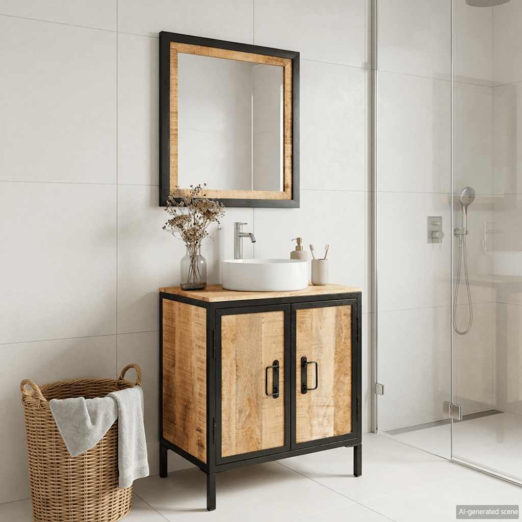 vidaXL 2 Piece Bathroom Furniture Set Iron and Solid Wood Mango