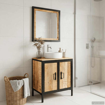 vidaXL 2 Piece Bathroom Furniture Set Iron and Solid Wood Mango