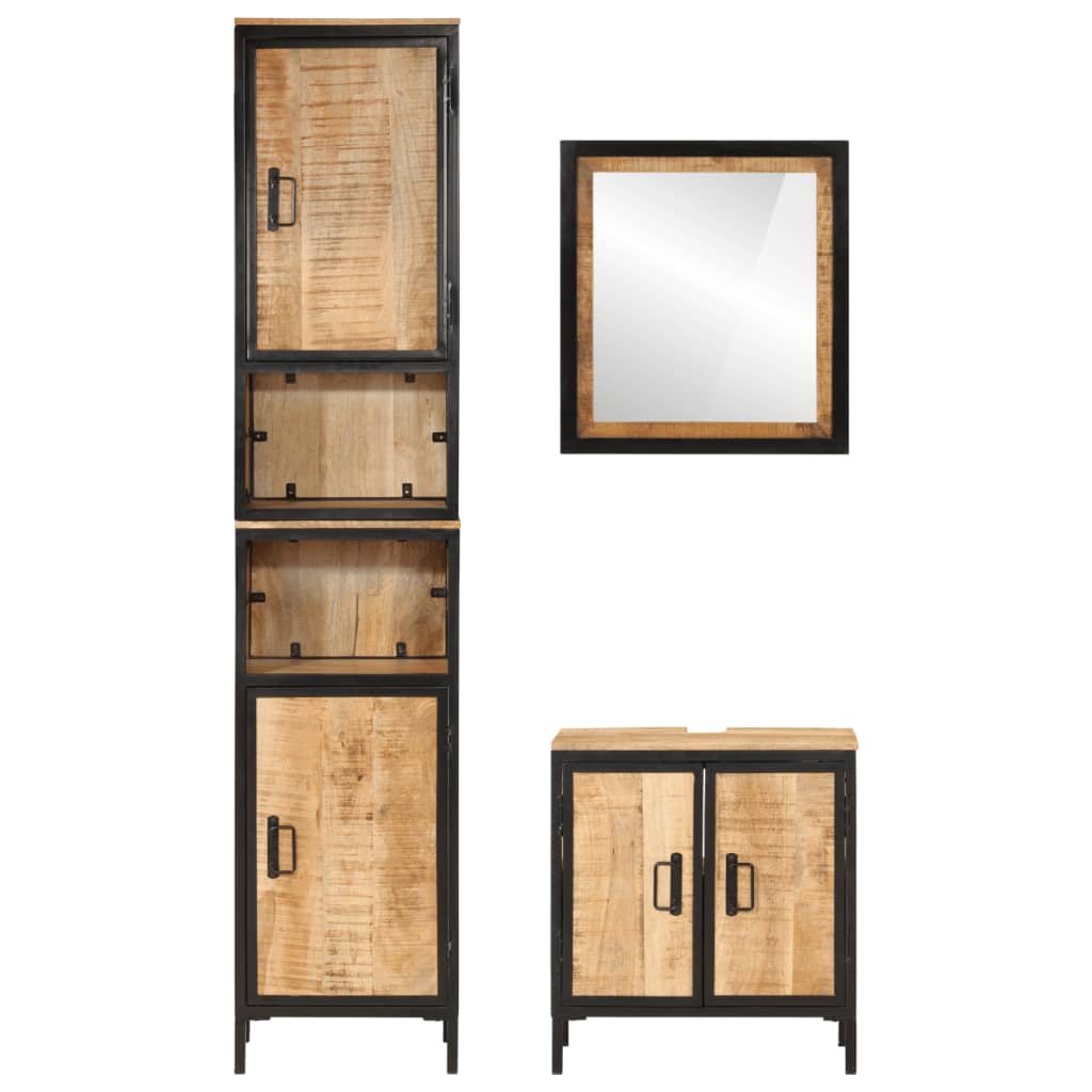 vidaXL 3 Piece Bathroom Furniture Set Iron and Solid Wood Mango