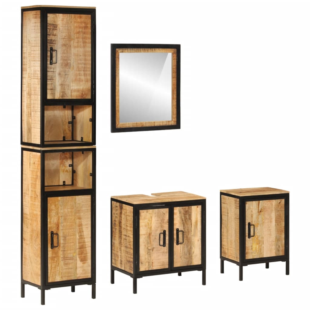 vidaXL 4 Piece Bathroom Furniture Set Iron and Solid Wood Mango