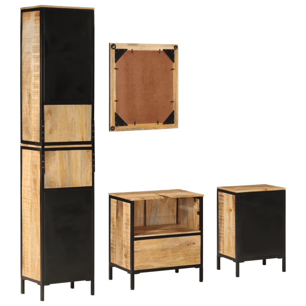 vidaXL 4 Piece Bathroom Furniture Set Iron and Solid Wood Mango