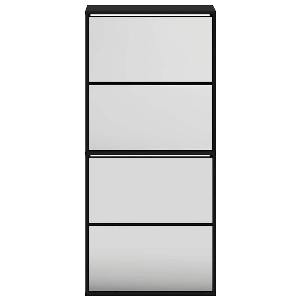 vidaXL Shoe Cabinet with Mirror 4-Layer Black 63x17x134 cm