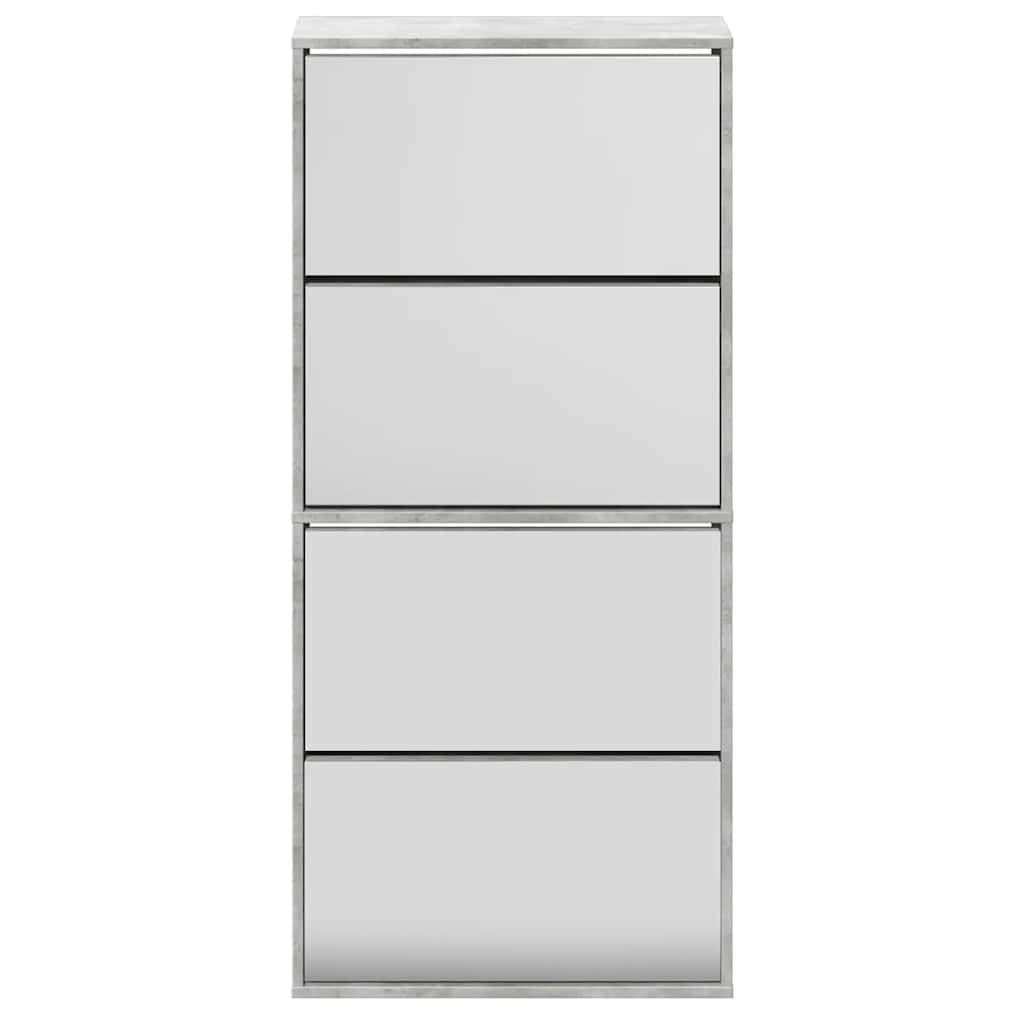 vidaXL Shoe Cabinet with Mirror 4-Layer Concrete Grey 63x17x134 cm