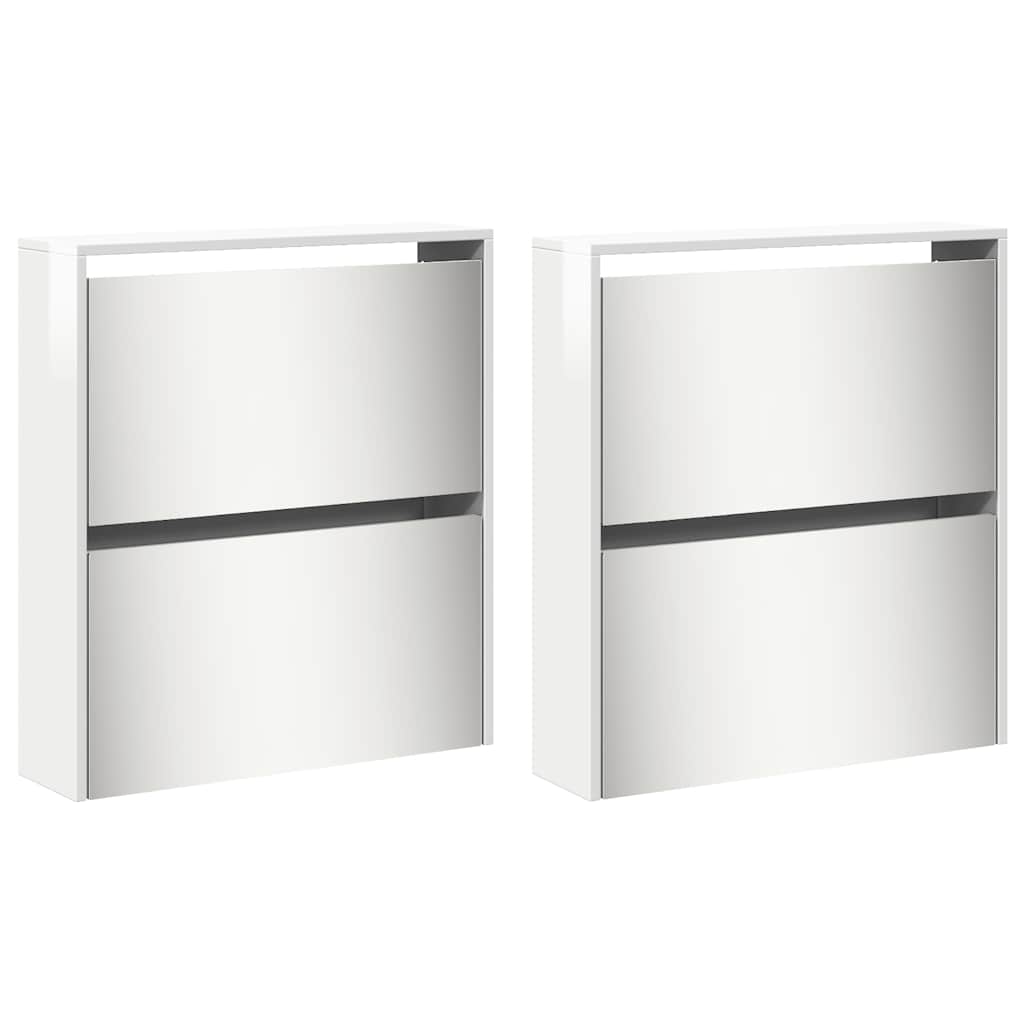 vidaXL Shoe Cabinet with Mirror 4-Layer High Gloss White 63x17x134 cm