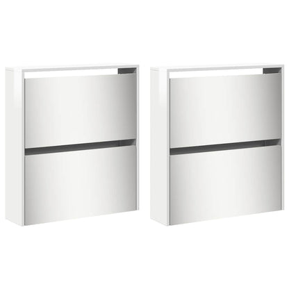 vidaXL Shoe Cabinet with Mirror 4-Layer High Gloss White 63x17x134 cm