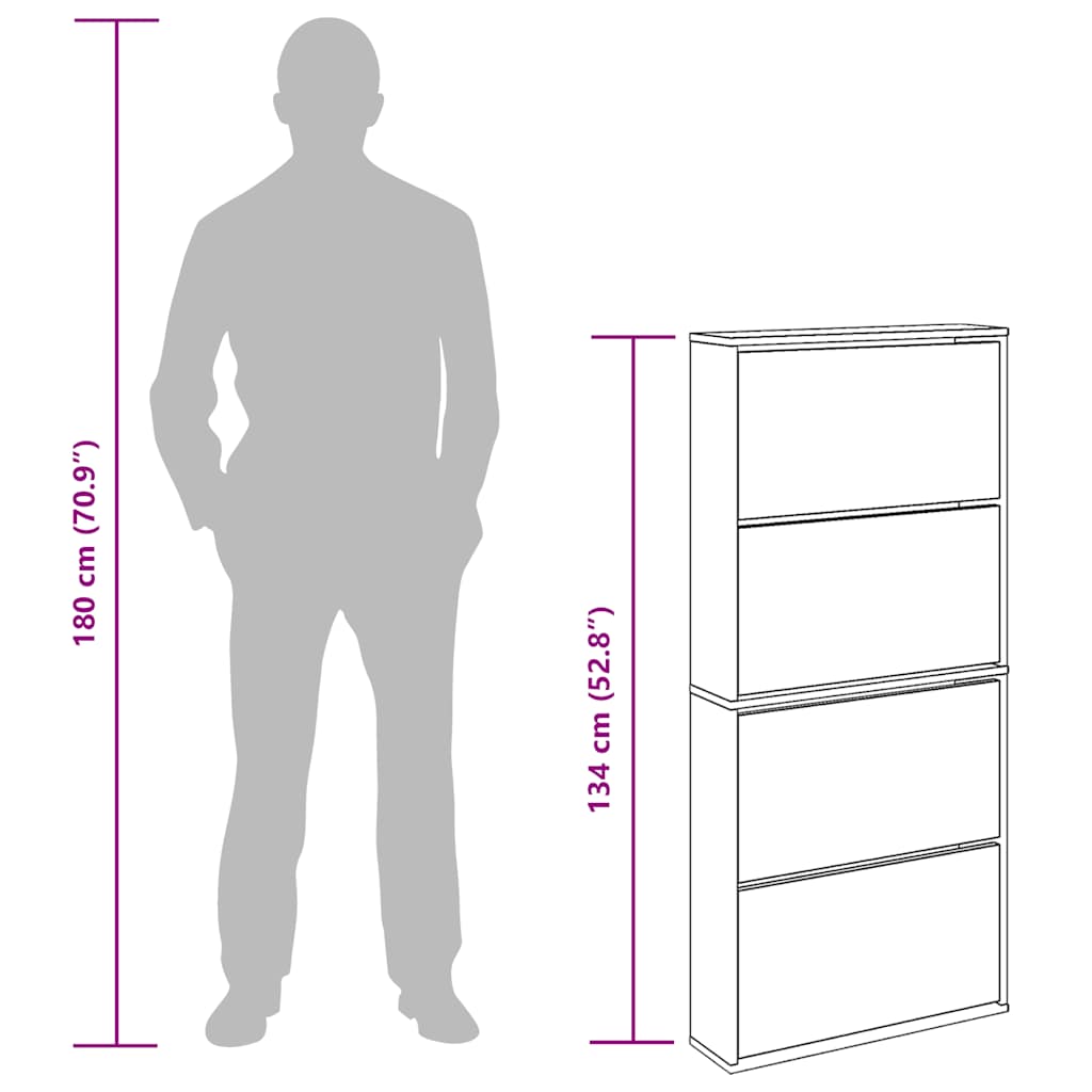 vidaXL Shoe Cabinet with Mirror 4-Layer High Gloss White 63x17x134 cm