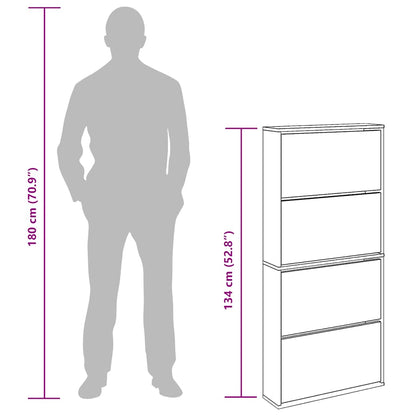 vidaXL Shoe Cabinet with Mirror 4-Layer High Gloss White 63x17x134 cm