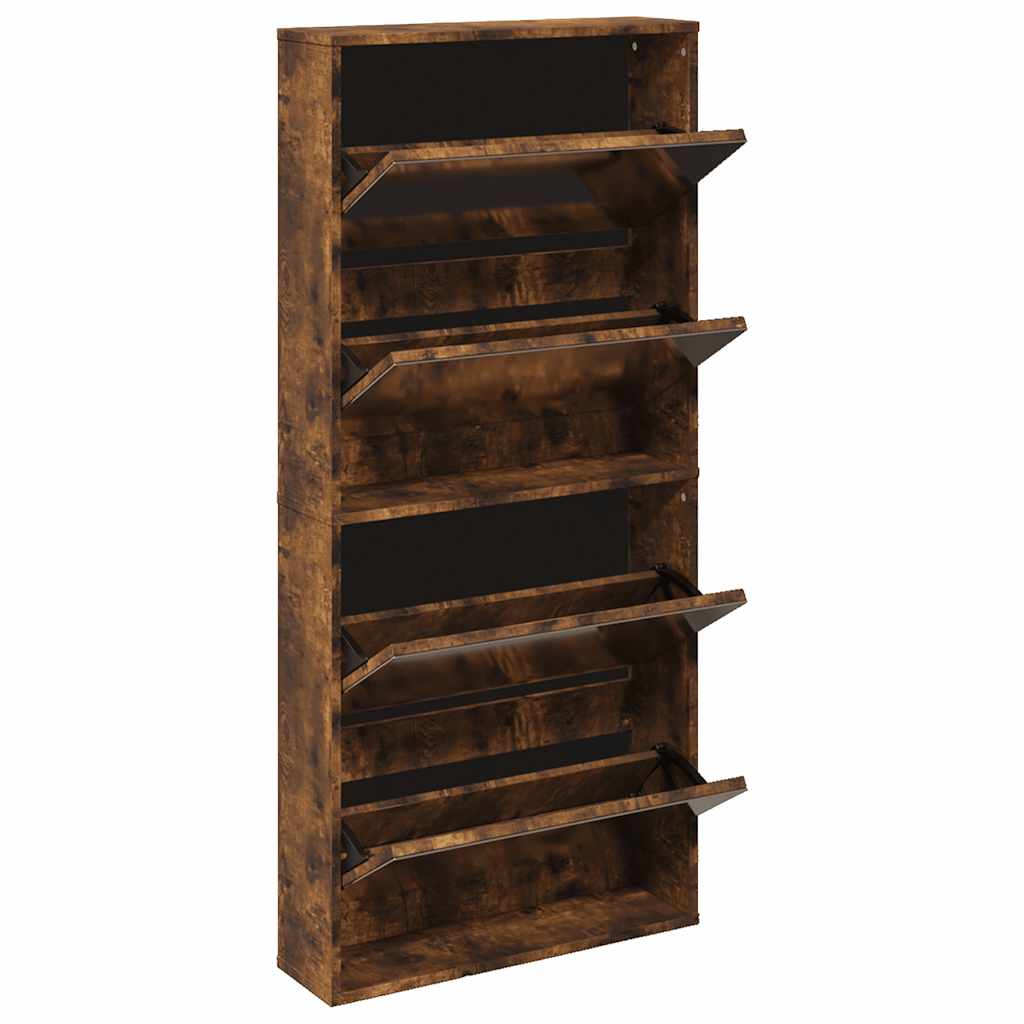 vidaXL Shoe Cabinet with Mirror 4-Layer Smoked Oak 63x17x134 cm