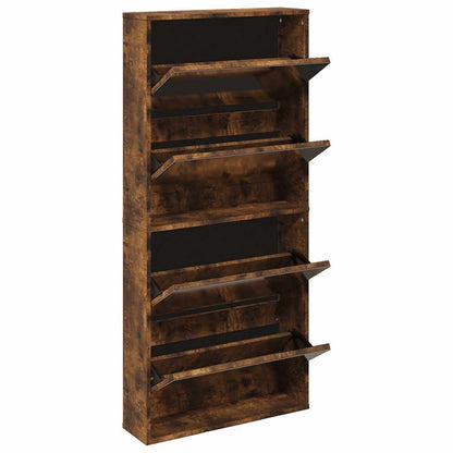 vidaXL Shoe Cabinet with Mirror 4-Layer Smoked Oak 63x17x134 cm