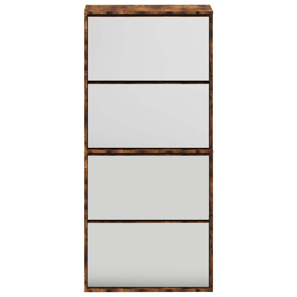 vidaXL Shoe Cabinet with Mirror 4-Layer Smoked Oak 63x17x134 cm