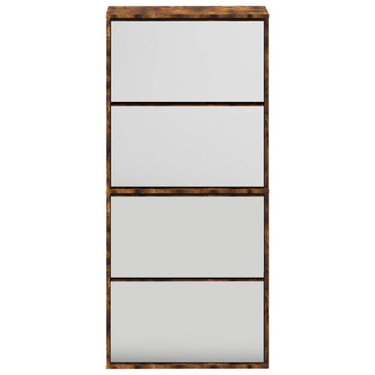vidaXL Shoe Cabinet with Mirror 4-Layer Smoked Oak 63x17x134 cm
