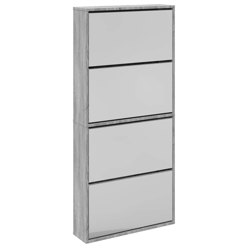 vidaXL Shoe Cabinet with Mirror 4-Layer Grey Sonoma 63x17x134 cm