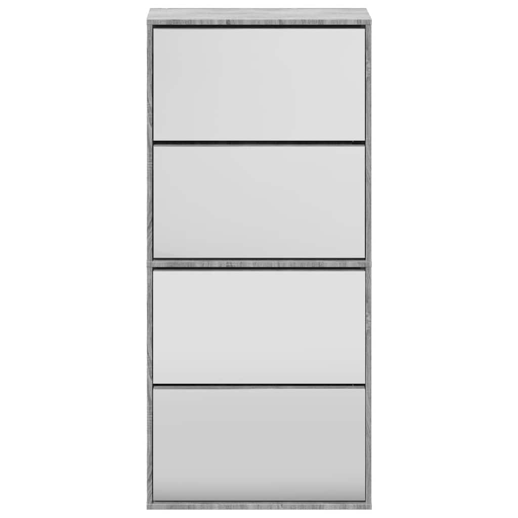 vidaXL Shoe Cabinet with Mirror 4-Layer Grey Sonoma 63x17x134 cm