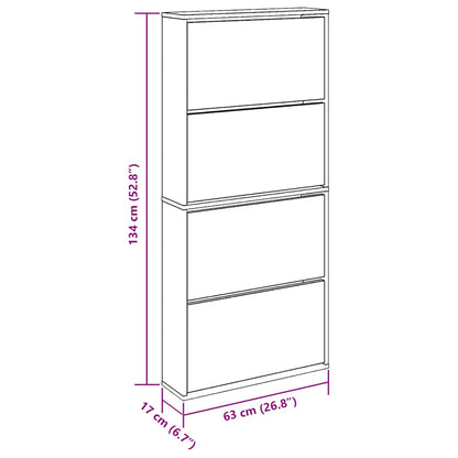vidaXL Shoe Cabinet with Mirror 4-Layer Grey Sonoma 63x17x134 cm